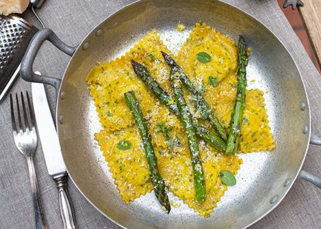 Marjoram Ravioli with Asparagus, Ricotta and Lemon Zest